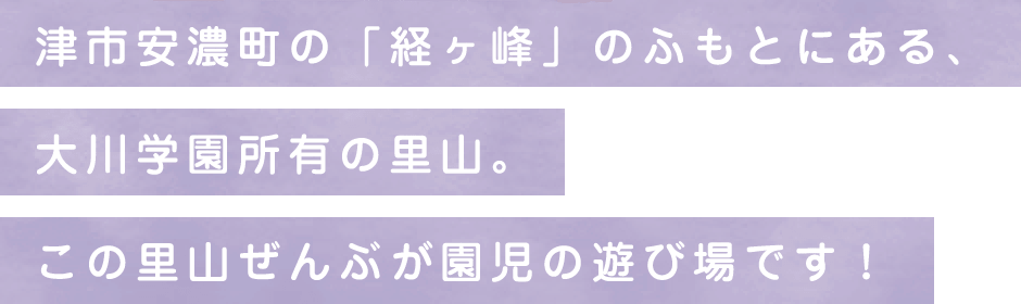 津市安濃町の「経ヶ峰」のふもとにある大川学園所有の里山。この里山ぜんぶが園児の遊び場です！